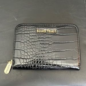 Ellen Tracy compact wallet faux croc black and gold